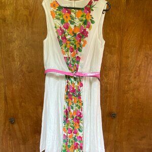 London Times, Size 12, White and bright flower, knee-length dress